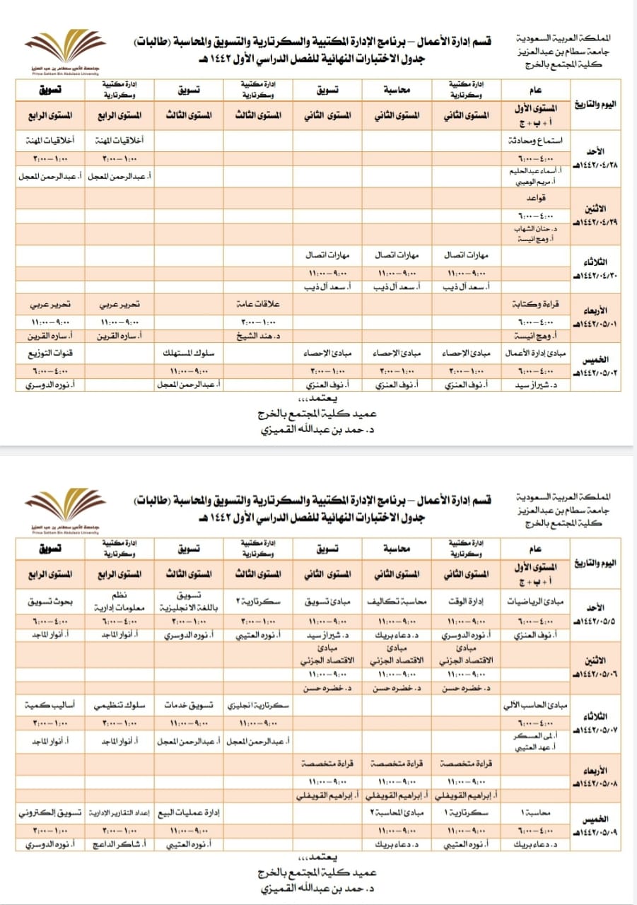الادراة المكتبية -التسويق-المحاسبة-طالبات