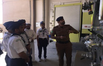 The scouts team in the Community College of al-Kharj make a field trip to the Civil Defence