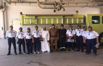 The scouts team in the Community College of al-Kharj make a field trip to the Civil Defence